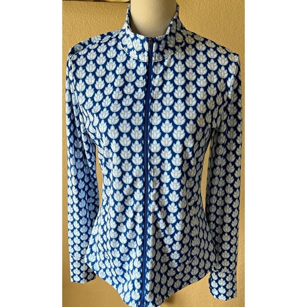 Sigrid Olsen Golf & Tennis Floral Track Jacket M Blue White Full Zip Pockets